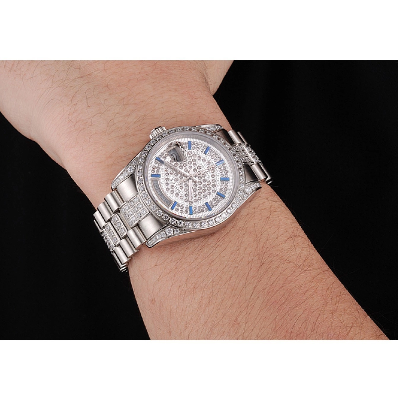 Aaa replica watch Bracelet Day Rolex Bezel Swiss And Dial Pave Stainless Diamond Date Steel And 0702